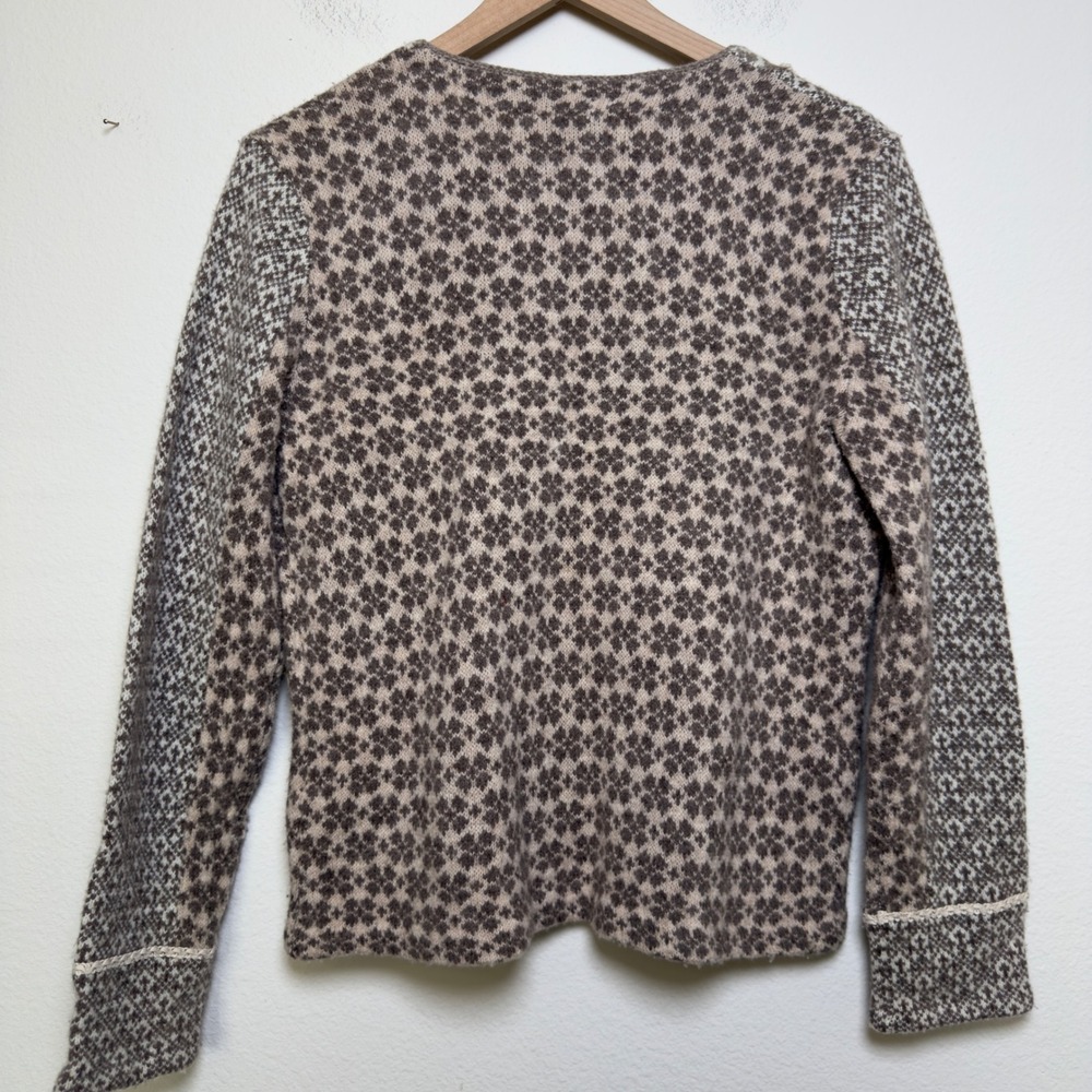 Talbots Women Patchwork 100% Lambswool Cardigan Sweater Large Brown Fair Isle - Picture 7 of 8